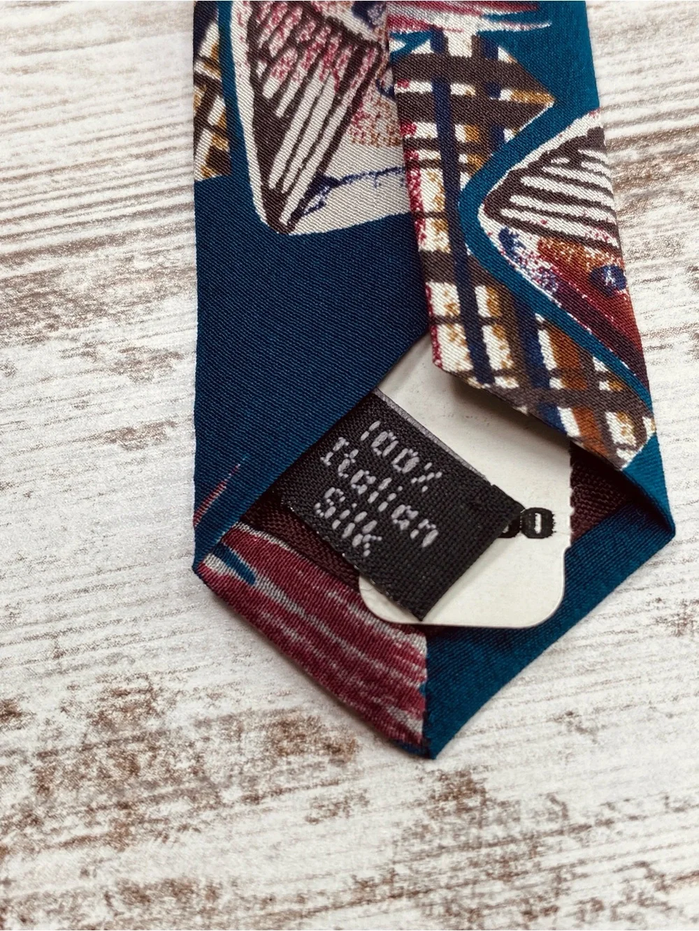 Zylos Classic Teal Geometric Pattern Men's Tie Italian Silk Made USA